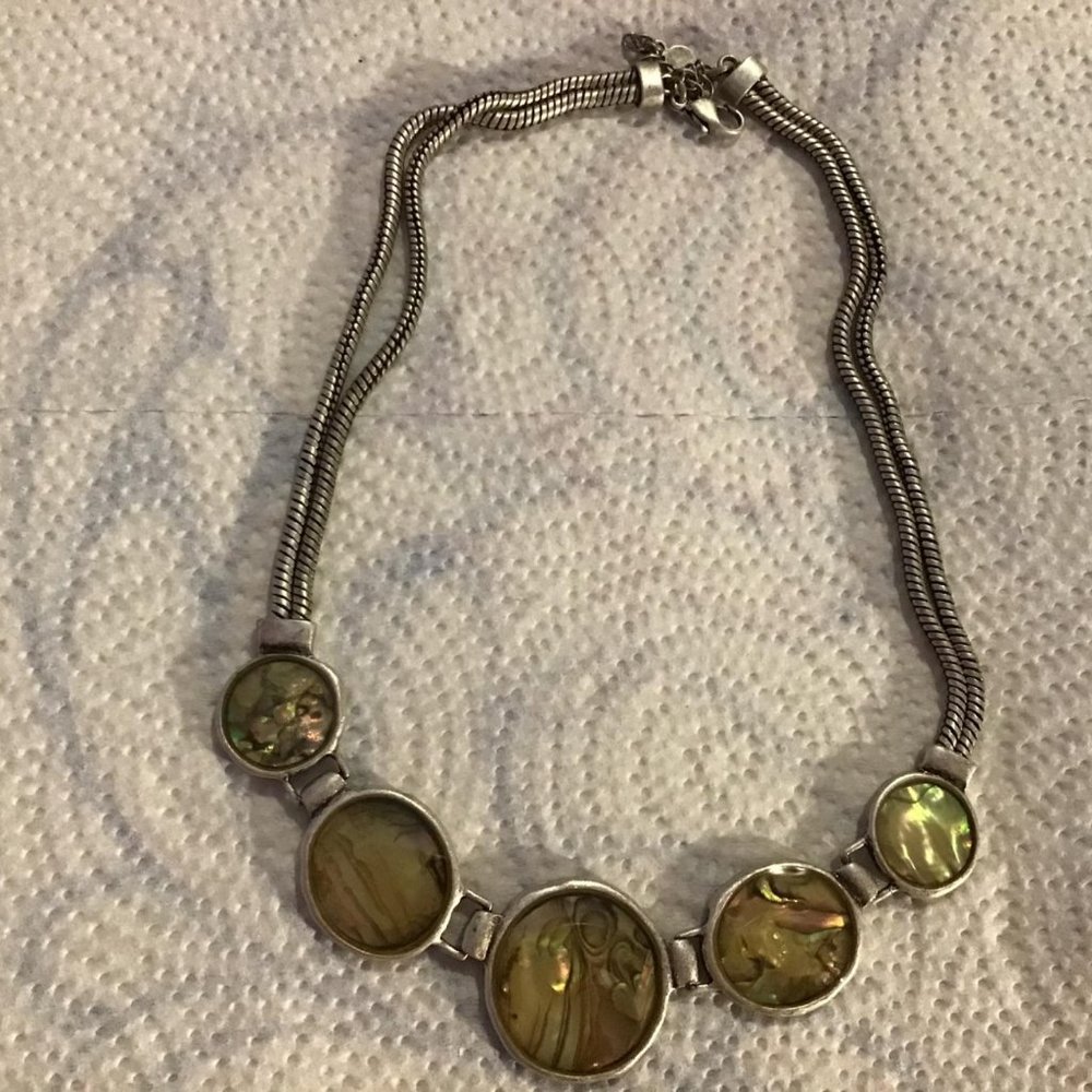 Five Disk Abalone Necklace On Double Silver Chain